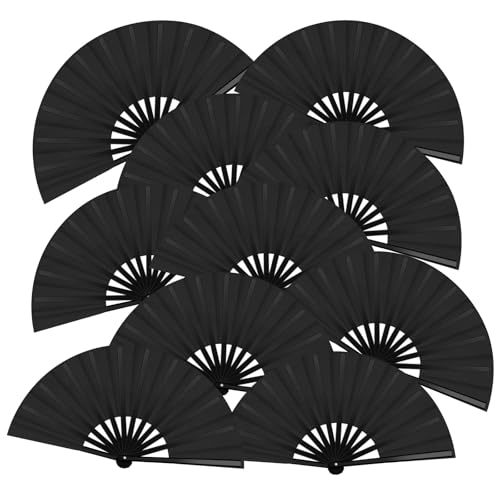 oranqran 10 Pcs Boots on The Ground Hand Fan Bulk, Folding Popping Clacking Fans for Line Dancing, Classic Style Decorative Handheld Fans for Performance Dance Wedding Party Dance Enthusiasts (Black)