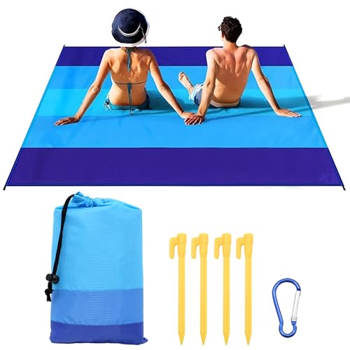 Kujinova Manta de praia, tapete de praia, manta impermeável de 210 x 200 cm, cor azul degradado, quatro cantos fixos, adequado para praia, campismo, piquenique e outras atividades ao ar livre