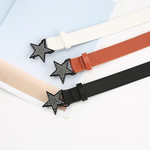 Women's Faux Soft Leather Waist Belt Skinny Thin with Five Stars Black-Buckle for Youth Girls Dress Jeans Pants2