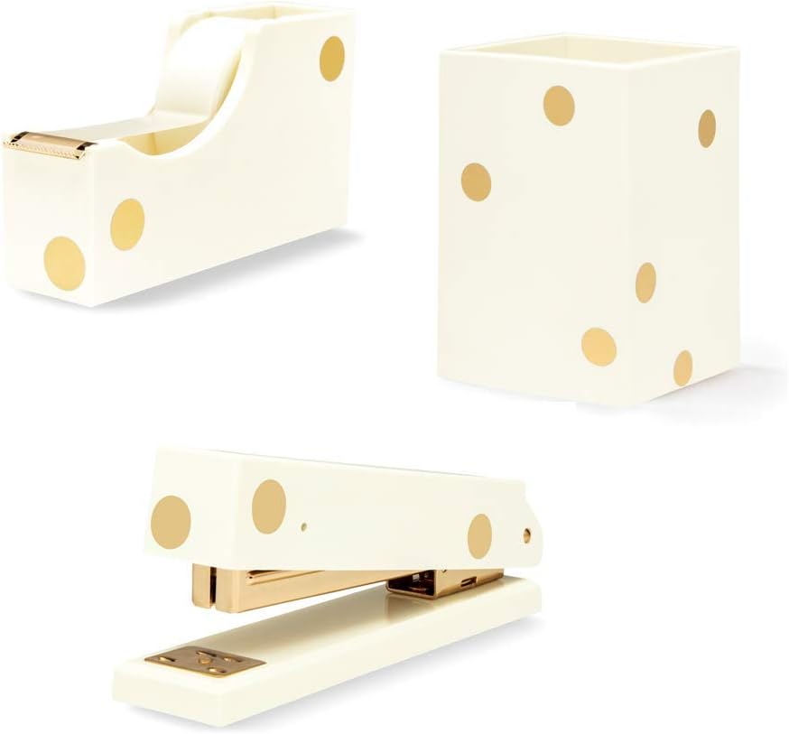 Kate Spade New York 3 Item Acrylic Desk Set Gold Dots