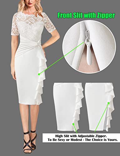 VFSHOW Womens Floral Lace Ruffle Peplum Bow Split Short Sleeve Cocktail Party Bodycon Pencil Dress4