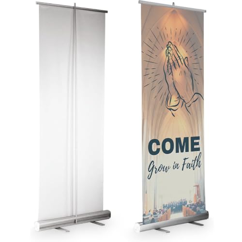 DreamController Church Retractable Stand Banner by DC | 33"x81" Roll-Up Display | Come Grow in Faith Vertical Pull-Up Banner Stand for Trade Shows & Events | Made in USA
