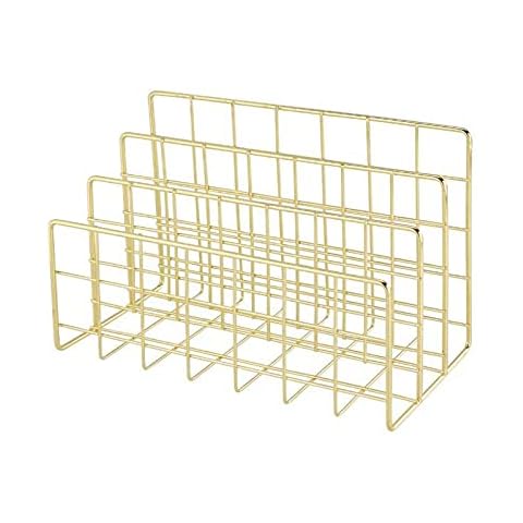 Desktop Mail Organizer, Mail Organizers,3 Metal Letter Slots, Wall & Countertop Mountable,Desktop Mail Organizer,Magazine Rack,Multifunction Metal Storage Organizer Sorter, Black/Gold/Rose gold Cover