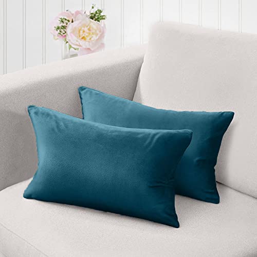The Connecticut Home Company Velvet Throw Pillow Covers, Set of 2, Soft Decorative Solid Pillowcases, Luxury Home Décor Accent Cushion Cases for Livingroom Couch, Bedroom, Sofa Bed, 12x20, Indigo Blue