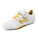Mateju Bambino Scarpe da Calcio, TF Antiscivolo Scarpe Calcio, Resistente Calzature da Sportive, Gancio e Anello Junior Calzature da Allenamento (Bianco,32)