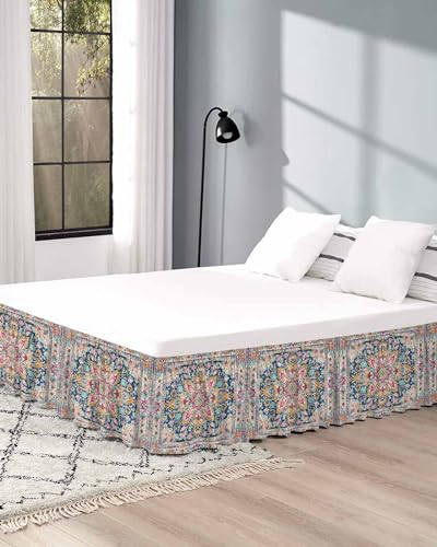 Risqiten BED SKIRT Cal King Size 18 Inch Drop, Elastic Bedskirt Dust Ruffle For Cal King Bed, Ethnic Vintage Mexican Flowers Southwestern Wrap Around Bed Skirts Bed Frame Cover thumb #4