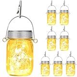 Mlambert 8 Pack Outdoor Solar Lanterns, Waterproof Hanging Mini Mason Jar Solar Lights for Backyard Garden Yard Patio Tree Decoration, Warm White