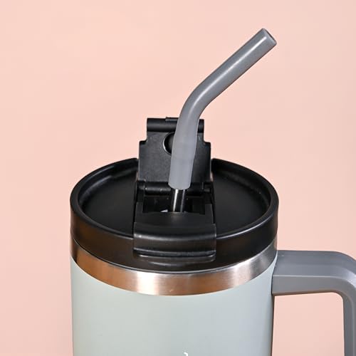 Image of Nestasia Replacment Lid for 1.2L Tumbler - Durable Hard Plastic Dual Flip Opening Lid with Separate Silicone-Sealed Straw Hole & Sip Opening | Leak Proof, Spill Proof & Dust Proof (Black)