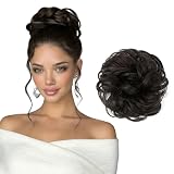BARSDAR 100% Human Hair Bun Extension - Real Human Hair Black Messy Bun Scrunchie for Women - Elastic Wavy Curly Natural Black Updo Extensions Soft Natural Looking Large Chignons Hairpieces