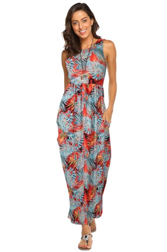 Image of Hount Women's Summer Sleeveless Striped Flowy Casual Long Maxi Dress with Pockets