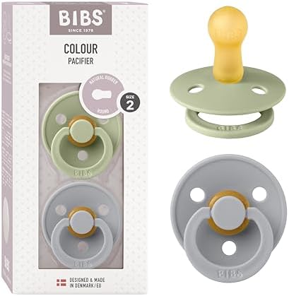 BIBS Colour Soother 2-Pack, BPA Free Dummy Pacifier, Round Nipple. Natural Rubber Latex, Size 2 (6-18 Months), Coral/Ruby