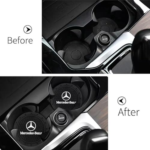 Image of Mercedes-Benz Car Cup Holder Coaster, Black, 2PCS | Universal, Non-Slip Insert, Interior Accessories
