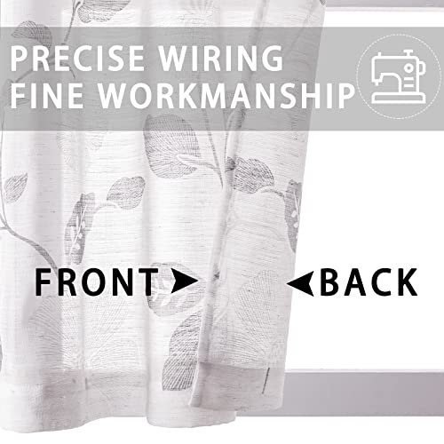 Cutewind Lime Grey Curtains For Bathroom 48 Inch Length,Floral Leaf Pattern Design,Rod Pocket Short Cafe Curtains Gray,Sheer Small Tier For Kitchen Set Of 2,Bedroom/Rv/Basement Window Treatment Decor #TOP3