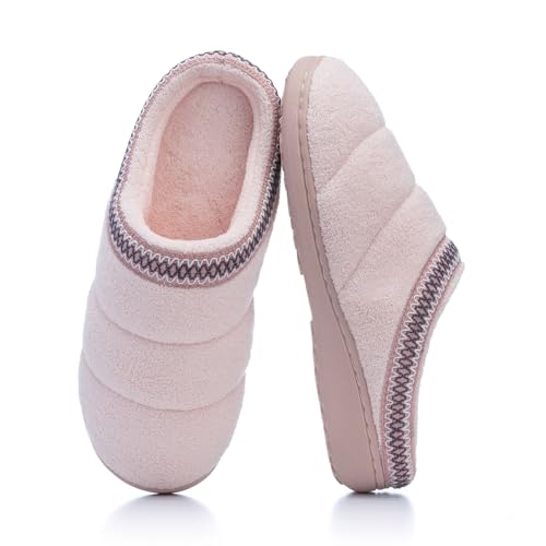 Slippers for Women Indoor and Outdoor Warm Cozy House Slippers with Soft Terry Cloth Memory Foam and Non-Slip TPR Sole Bedroom Shoes Gifts for Women Her Mom Pink