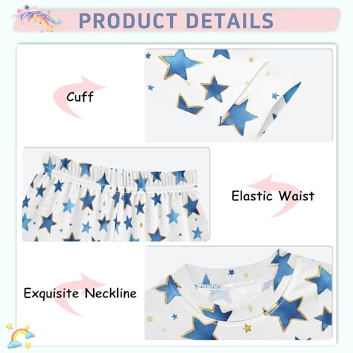 Watercolor Small Navy Stars Pattern Cute Pajama Sets Long Sleeve Top and Pants, Snug Fit Sleepwear for Night Wears4