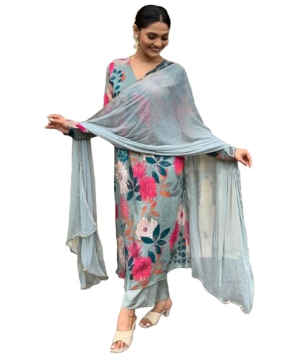 Image of ANNI DESIGNER Women's Cotton Rayon Straight Printed 3Pc Kurta Set