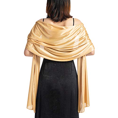 Petalum Châle de Soie Femme Style Noble Élégant Couleur Unie Mi-Longue Pour Cérémonies Mariage Cocktail Soirée Fête (2. or)