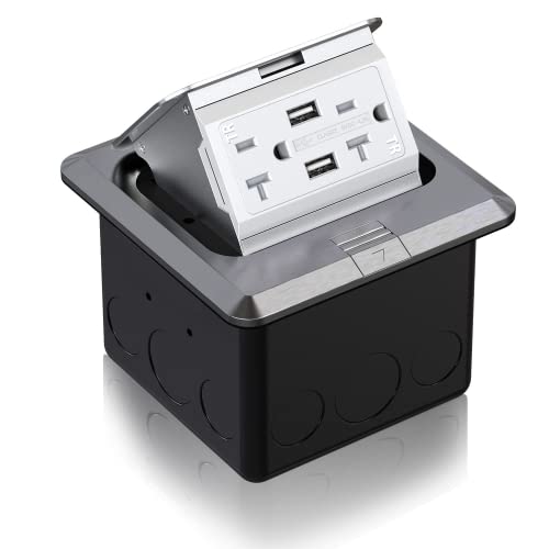 Pop Up Floor Box, Waterproof Floor Outlet Cover Plate Kit 20A Usb Chargers Tamper-Resistant Receptacle Hidden Electrical Outlet For Kitchen Countertop #TOP6