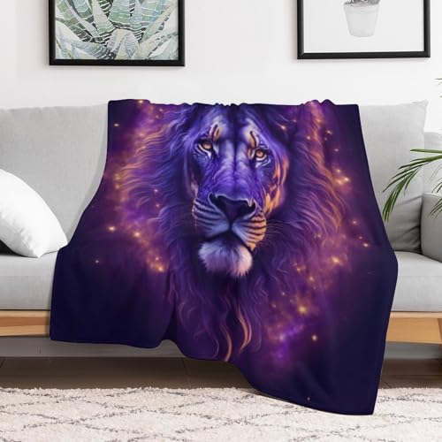 Couverture lion flannel douce et facile à manipuler pour canapé