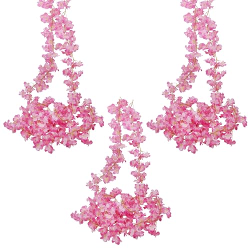 3 Stück Künstliche Blumen Girlande 180CM Kirschblüten Girlande Blumengirlande Rosa Kunstblumen Hängend Blumenranken Künstlich Sakura Hängepflanzen Wetterfest Deko für Hochzeit, Party, Haus, Garten