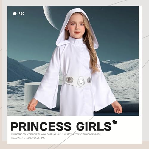 Disfraz completo de princesa para niñas túnica blanca con capucha miniatura 4