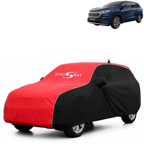 Image of KINGSWAY Super Waterproof Car Cover Only with Maruti Suzuki Invicto (Year 2023 Onwards) | Mirror and Antenna Pockets | All Weather Car Body Cover with Silver Piping | Black Red