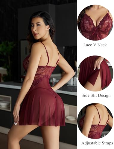 Image of Avidlove Women Lace Lingerie Babydoll Sexy Chemise Exotic Nightgowns Bridal Nightdress
