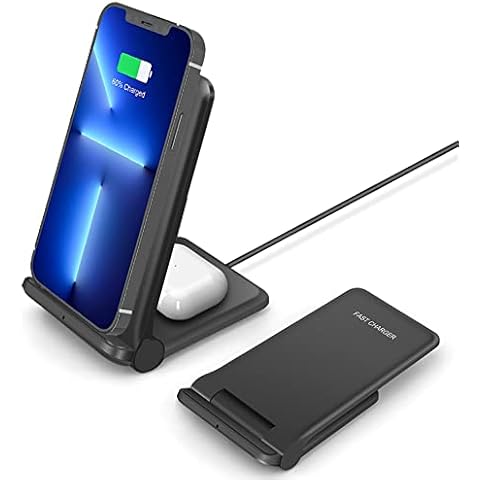 25W Wireless Charger PDKUAI Foldable 2 in 1 Wireless Charging Station for Samsung Galaxy S21/S20/S10/S10+/S9/Note10/Galaxy Buds; 7.5W Wireless Charger Stand for iPhone11/X/XS/XR/XS Max/8/8P/Airpods Cover