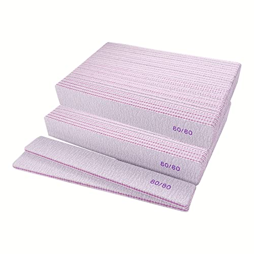 80/80 Grit Nail Files Emery Boards Nail File for Acrylic and Gel Nails Coarse Nail File Double Sided 80 Grits Emory Professional Filers Reusable Washable Manicure Square Gray (50 Pcs 80/80 Grit)