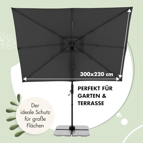 Doppler - Style Sonnenschirm für den Garten - Ampelschirm 300 cm x 220 cm in Natur um 360° drehbar - Sonnenschirm groß mit Ständer - Kippbarer Pendelschirm wasserdicht für Garten & Terrasse