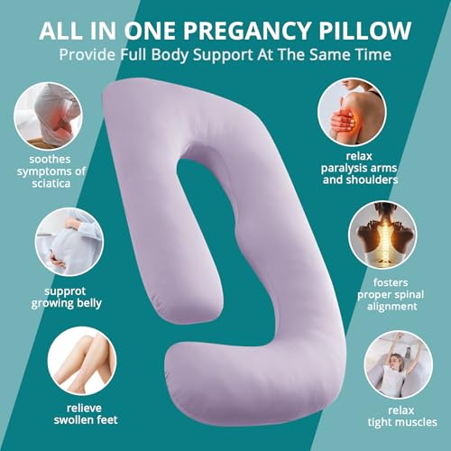 Image of Sasttie Pregnancy Pillows for Sleeping, U Shaped Cooling Full Body Pillow with Removable Cover, Pregnant Women Must Haves, Maternity Essential, Lavender