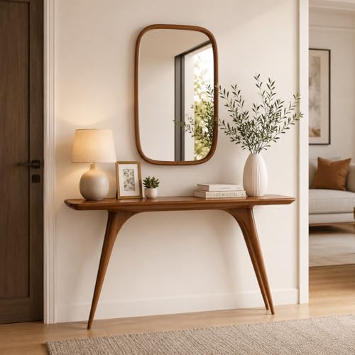 Image of Solid Wood Console Table for Living Room & Entryway - Modern Minimalist Narrow Table (100x30x77 cm) | Durable Wooden Sofa Table for Hallway, Bedroom & Office