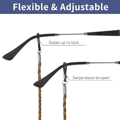 BILIONE 6 Pcs Eyeglasses Strap for Men, Premium Leather Eye Glasses Holders Around Neck, Dark Colors Sunglasses Chain