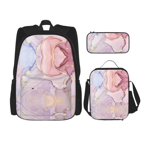 Sac à dos d'école ergonomique et boîte à déjeuner marbre violet