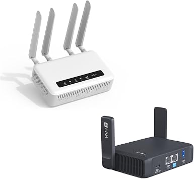 GL-X2000 Spitz Plus Cellular Gateway 4G LTE Router & GL.iNet GL-BE3600 Slate 7 Portable Travel Router