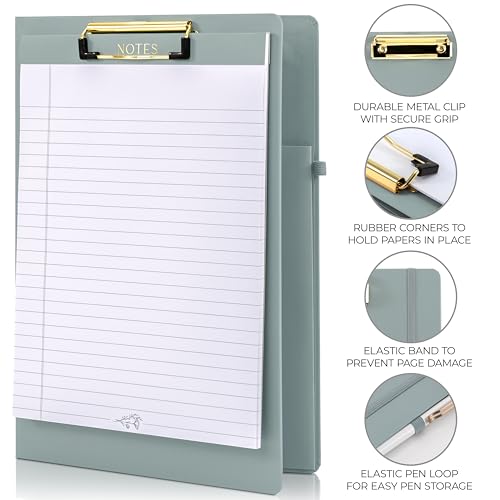 Image of Aesthetic Clipboard Folio with Refillable Lined Notepad & Interior Pocket - Cute Padfolio /Legal Pad Holder for Women - Easily Organize Notes at Work, School, or Home