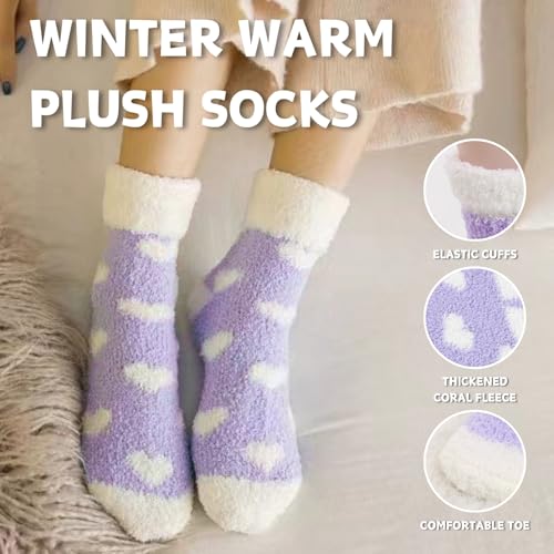 KEYRI 3 Pairs Fluffy Socks for Women, Slipper Socks Winter Warm Thicken Fuzzy Fleece Socks Thermal Non Slip Bed Cosy Socks Comfy Fuzzy Socks for Girls Causal Home Sleeping (Purple, Pink, Blue) - Image 3