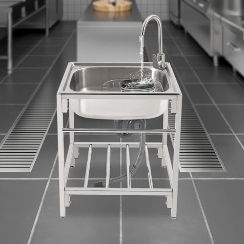 Évier utilitaire commercial inox pour restaurant lavabo simple avec étagère basse