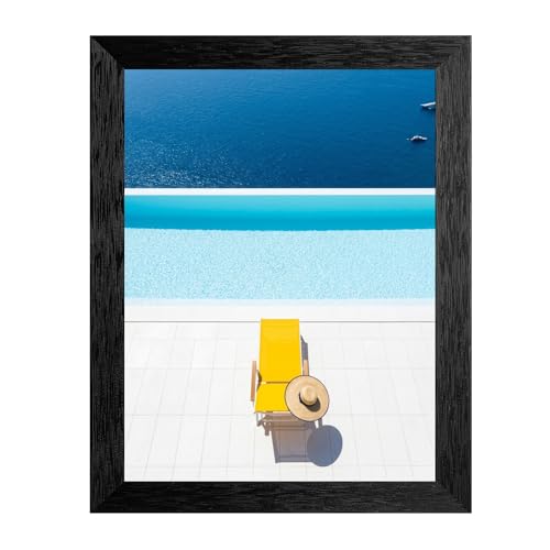 Framed Canvas Wall Art Mediterranean Infinity Pool Ocean Azure White Aerial Luxury View Canvas Print Poster Black Frame Wall Decor for Living Room Summer Aesthetic, Travel Decor - Inch 12x16