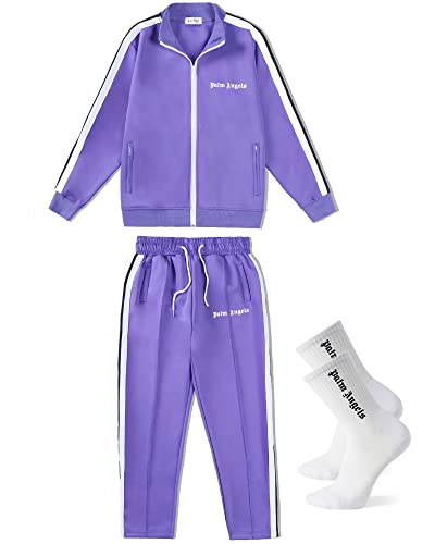 BAODANBA Palm-Angel Anzug Herren, Damen Sweatshirts Trainingsanzüge Jacke Brief Set Activewear-Jogginghose Kapuzenpullover für Unisex, Mit Socken (Purple, L) Cover