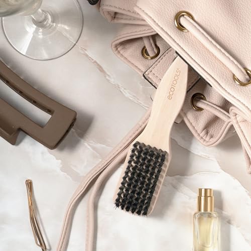 Image of EcoTools Mini Slick Back Hairbrush, Travel Brush, Perfect Ponytail Or Bun, Tease, Smooth & Style Hair, Tame Frizz & Flyaways, Renewable Bamboo Handle & Vegan Boar Bristles, Cruelty-Free, 1 Count
