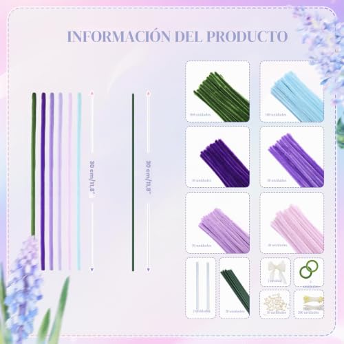 Miniatura 4 de Frkokrfa Lot De 400 Cepillos Limpiapipas En Forma De Flores - Para Manualidades, Bricolaje, Decoración Floral, Azul Y Morado