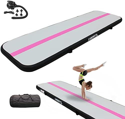 Gymnastics Mat Air Tumbling Mat 13ft/16ft/20ft Tumble Track, Inflatable Training Mat 4/8 inch Thickness Gymnastics Air Floor with Electric Air Pump for Home Use/Tumbing Meditation/Cheerleading/Water Use