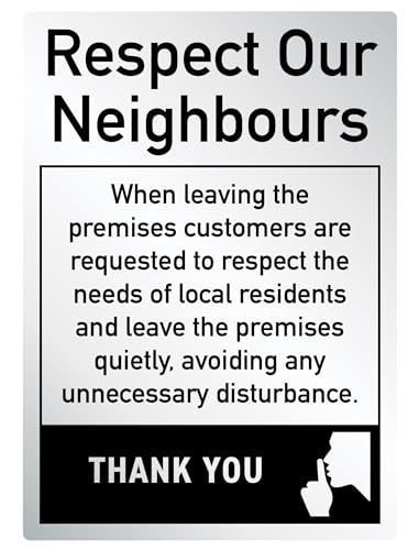 Essential Bar Licensing Silver Aluminium Challenge 25 Signs Pack - 5Pcs 25ml Pub Restaurant Catering - Spirit Measures - Respect Neighbours - No Proof of Age No Alcohol - Image 3