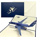 Life-Mate Airplane Pop Up Card, 3D Popup Greeting Cards with Envelope Aircraft for Travel Birthday Graduation Gift Men (Blue)