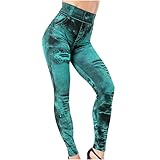 Green Leggings That Look Like Jeans Plus Size Tummy Control Stretchy High Waisted Yoga Pants Casual Ladies Slim Trousers Women Pants 3X