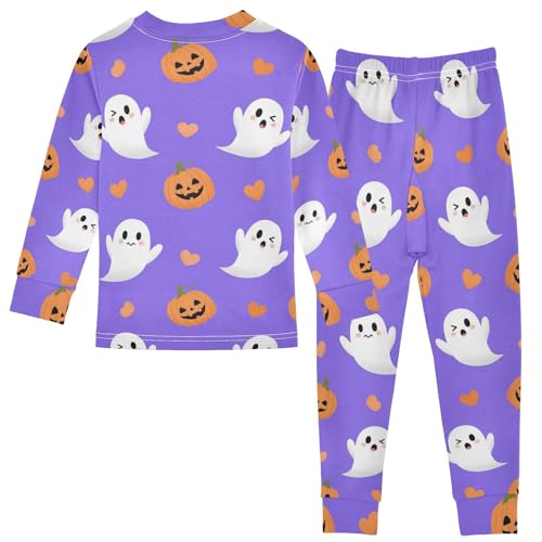 Pajama Sets Long Sleeve Halloween Ghosts and Pumpkins Soft Comfy Sleepwear 2 Piece PJS 3-8T3