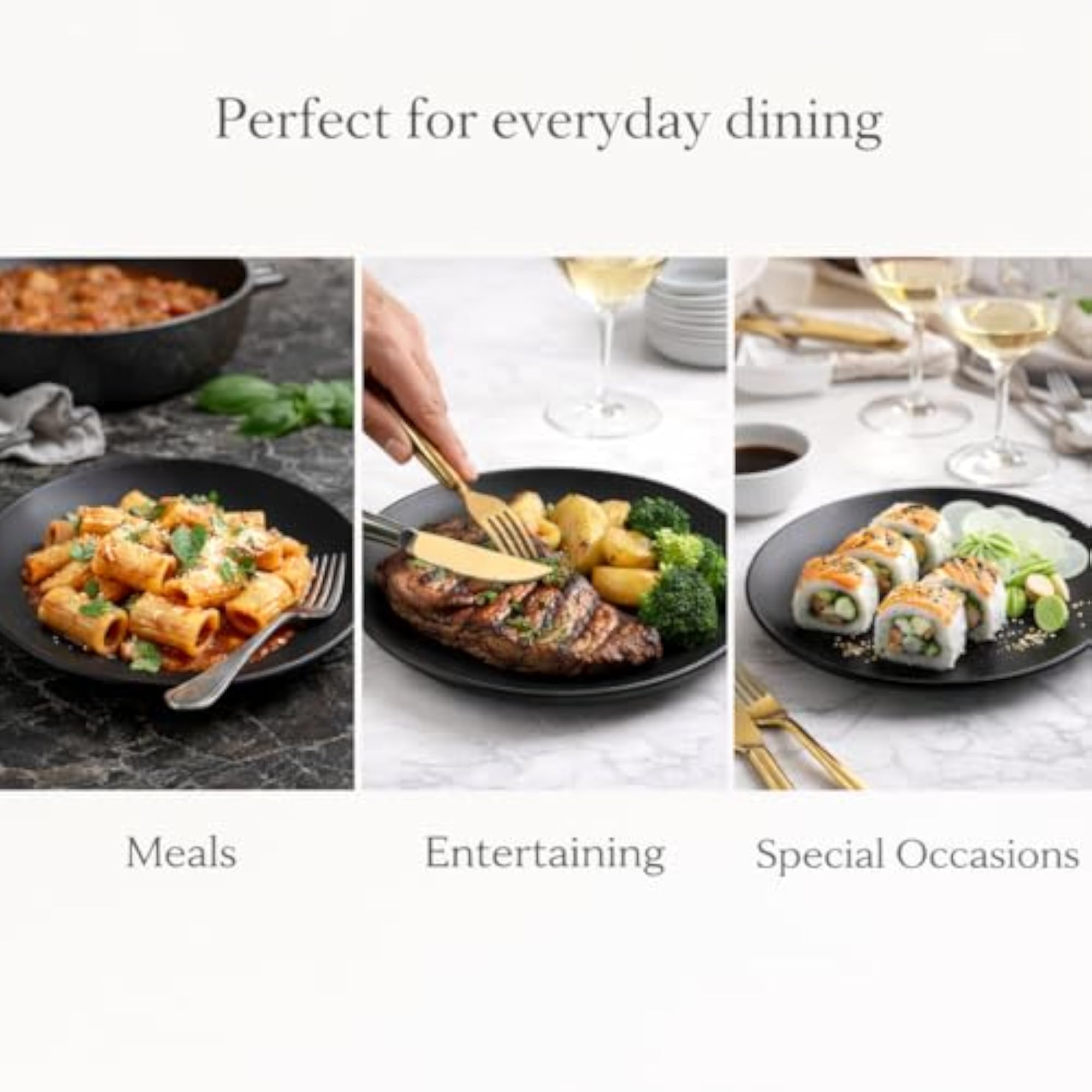 Ceramic Dinner Plates Set of 2, Matt Black