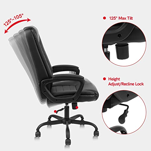 Klasika Leather Executive Office Chair, Ergonomic Computer Desk Chair With Padded Armrests And Tilt Rock, Adjustable Swivel Rolling Task Chair For Home Office, Black #TOP4