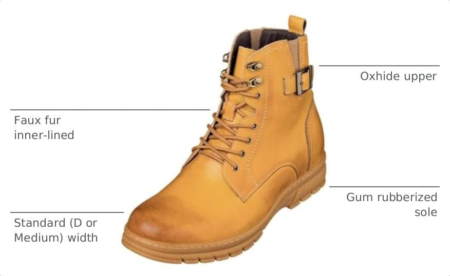 Image of TOTO Men's Invisible Height Increasing Elevator Shoes - Tan Brown Premium Leather Lace-up Combat Style High-Top Boots - 2.8 Inches Taller - K16207 - Size 7.5 D(M) US
